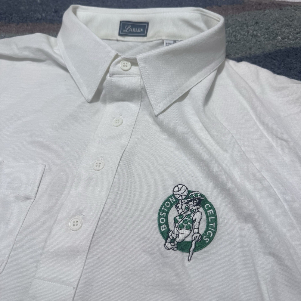 Vintage Boston Celtics White Polo Shirt XL Embroidered Logo